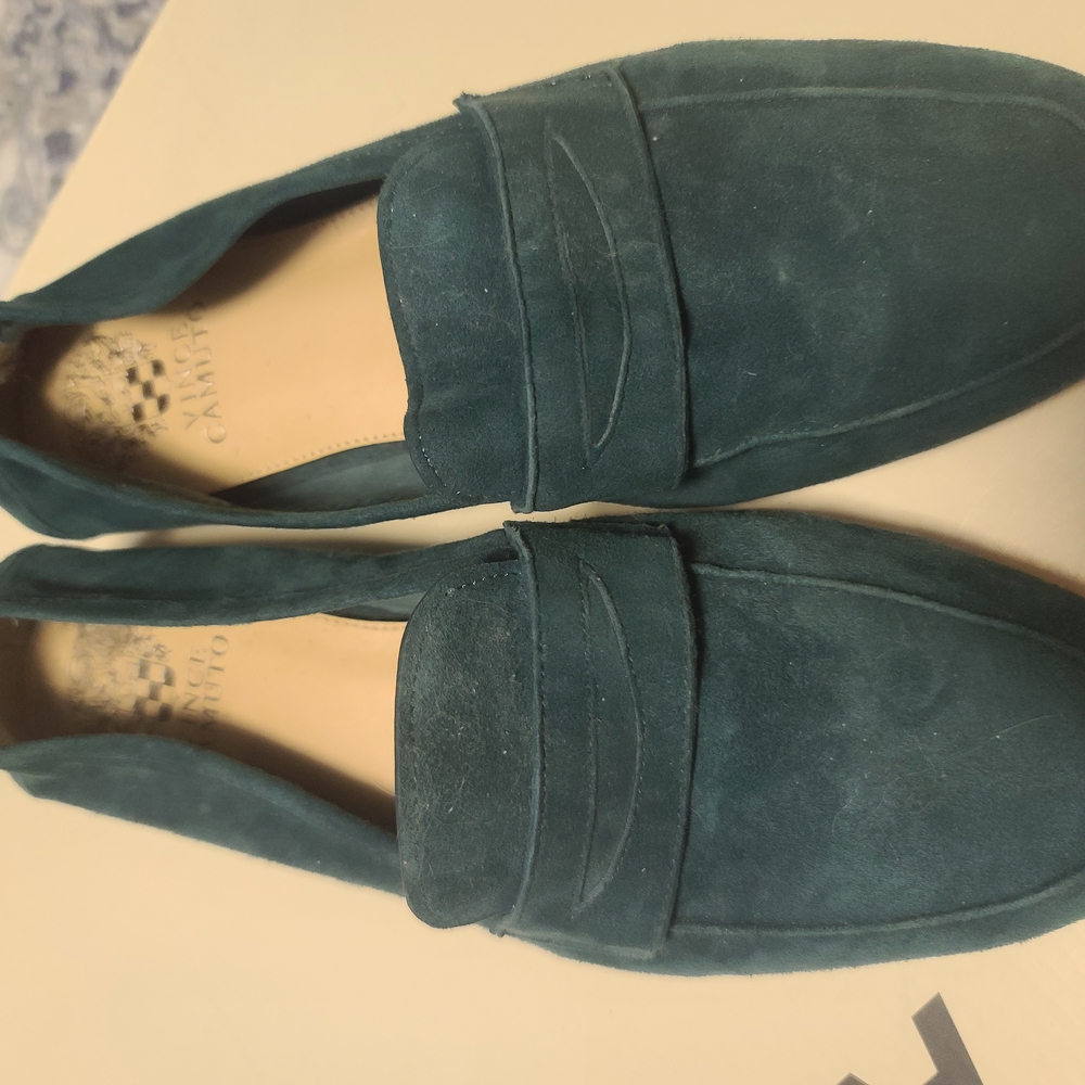 Womens Green Suede Loafers